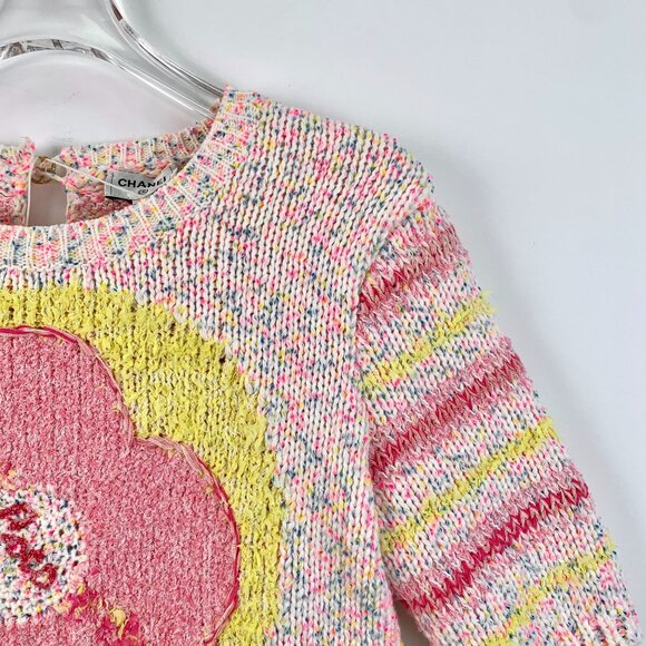 Chanel Multicolored Knit Short Sleeve Sweater With Heart Design Size 34 Womens - Picture 3 of 8